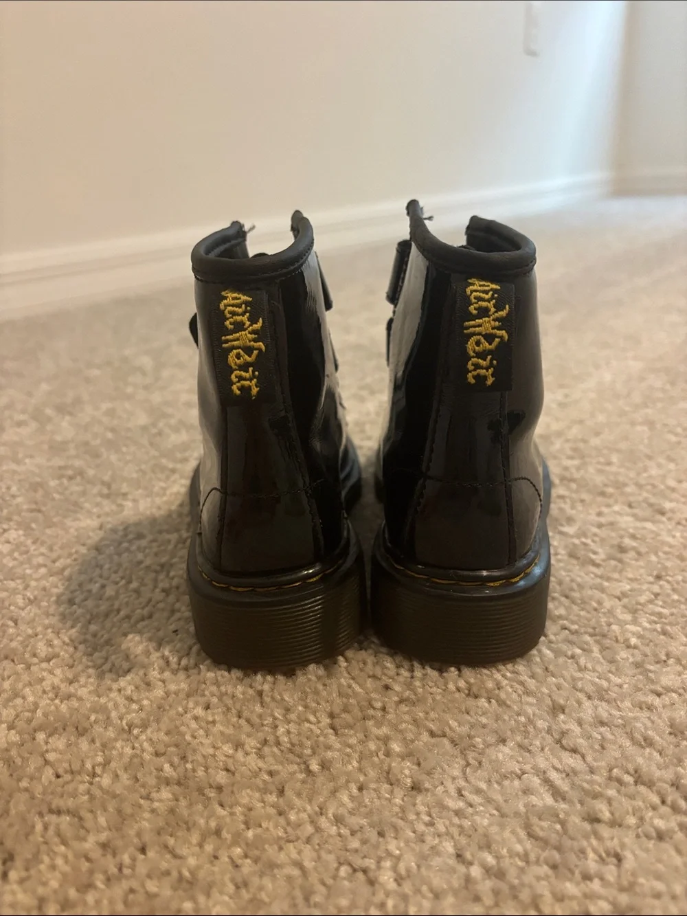 Dr. Martens Kids Black Patent Triple-Velcro Ankle Boots
